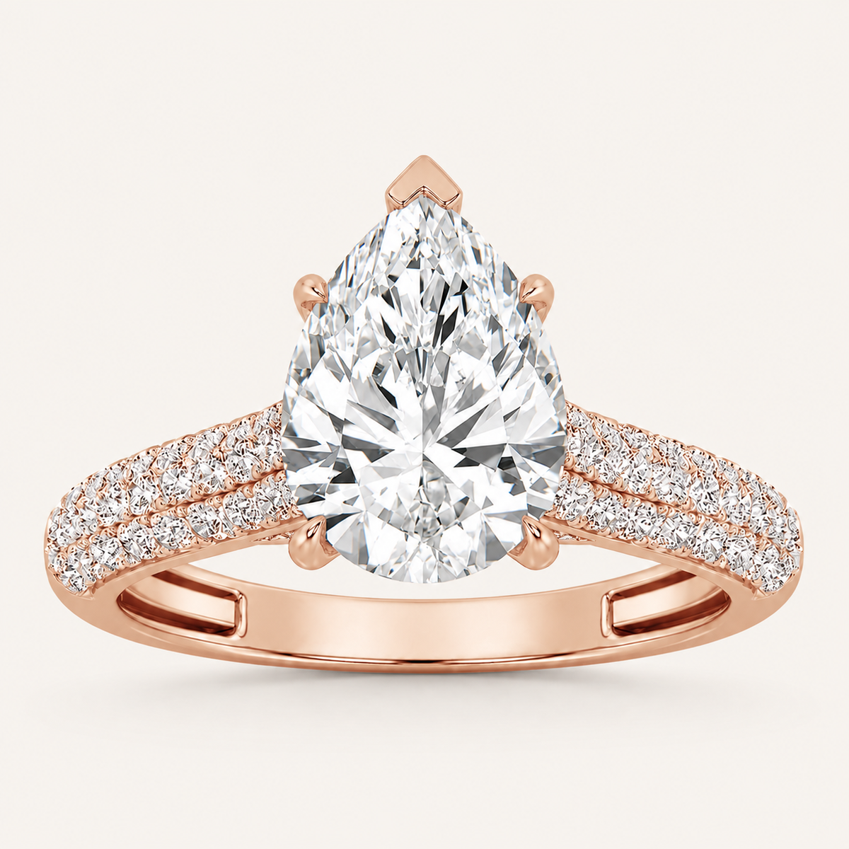 2.5CT Pear Cut Lab Grown Diamond Hidden Halo Accented Engagement Ring