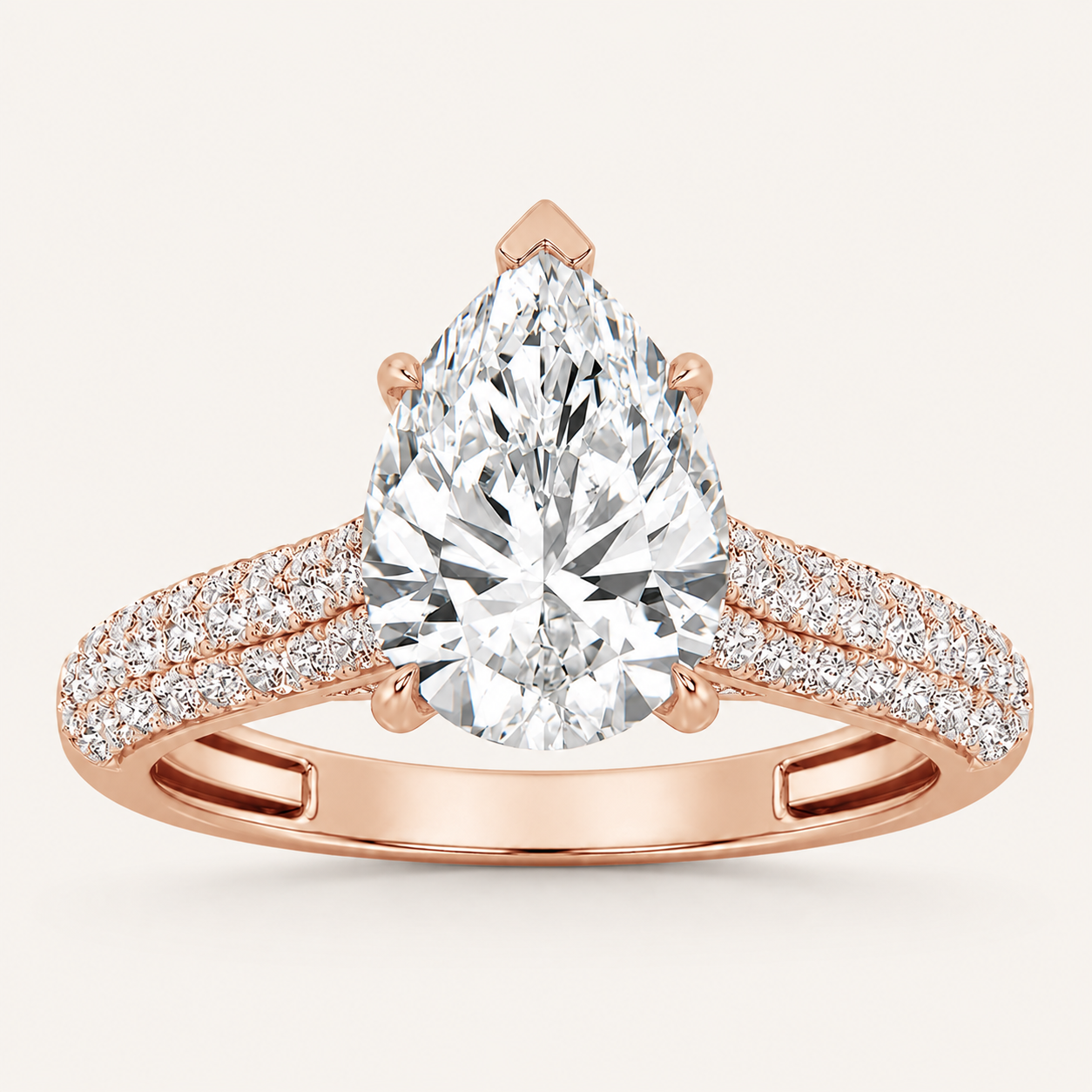 2.5CT Pear Cut Lab Grown Diamond Hidden Halo Accented Engagement Ring