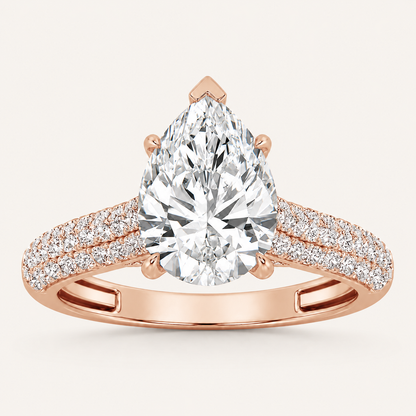 2.5CT Pear Cut Lab Grown Diamond Hidden Halo Accented Engagement Ring