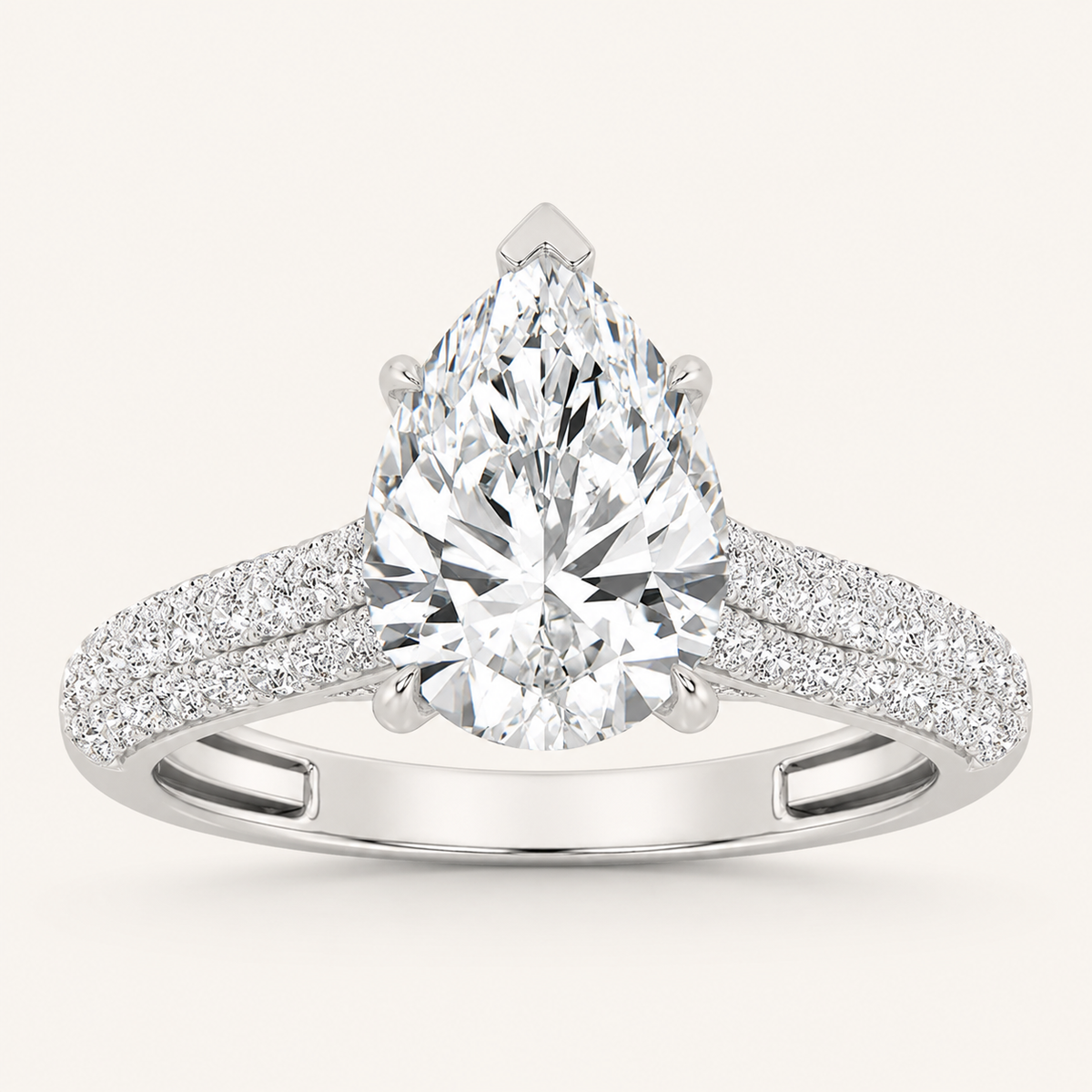 2.5CT Pear Cut Lab Grown Diamond Hidden Halo Accented Engagement Ring