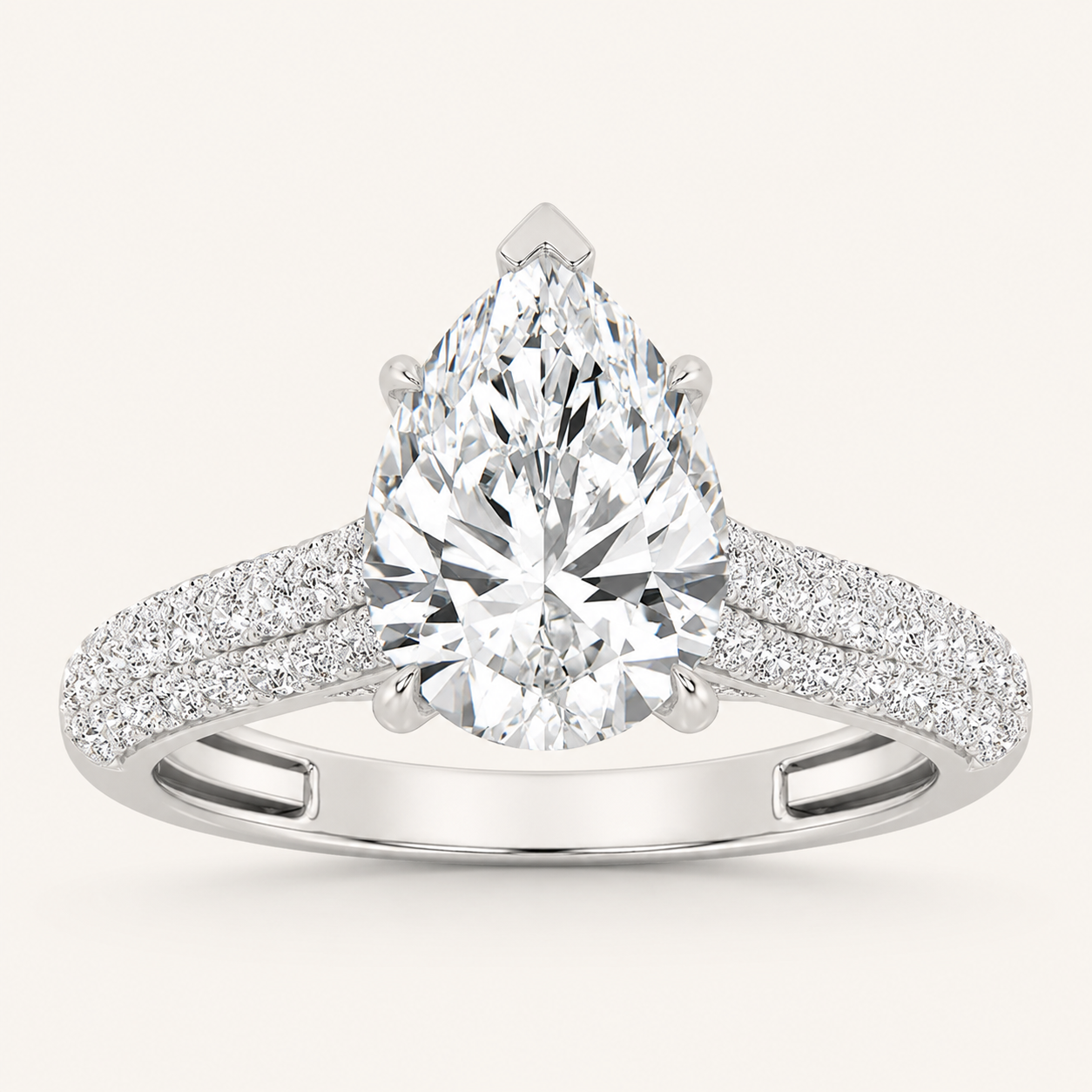 2.5CT Pear Cut Lab Grown Diamond Hidden Halo Accented Engagement Ring