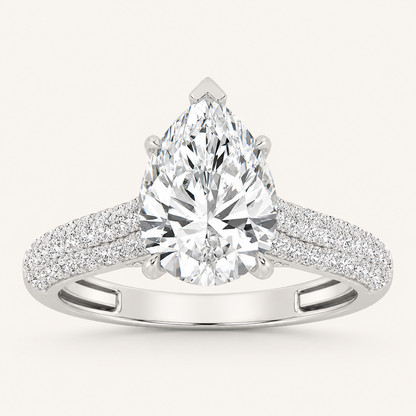 2.5CT Pear Cut Lab Grown Diamond Hidden Halo Accented Engagement Ring