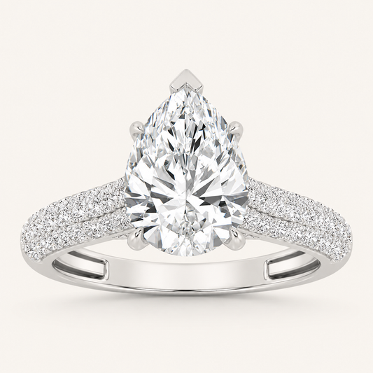 2.5CT Pear Cut Lab Grown Diamond Hidden Halo Accented Engagement Ring