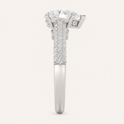 2.5CT Pear Cut Lab Grown Diamond Hidden Halo Accented Engagement Ring