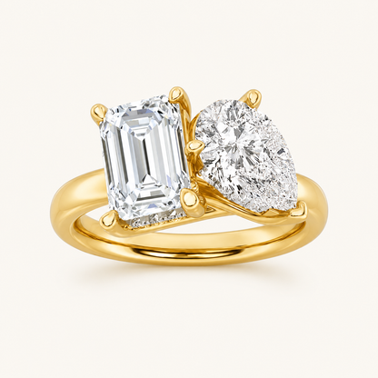 3.00 CT Emerald Cut And Pear Cut Lab Grown Diamond Toi et Moi Ring