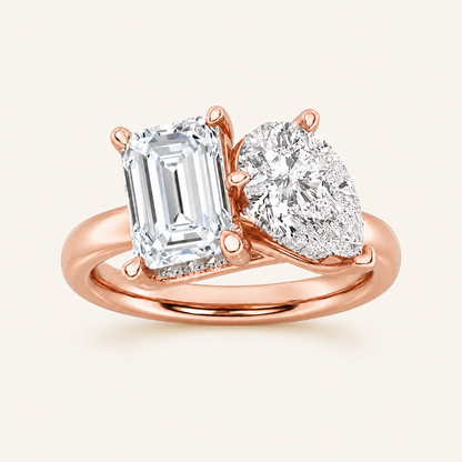 3.00 CT Emerald Cut And Pear Cut Lab Grown Diamond Toi et Moi Ring