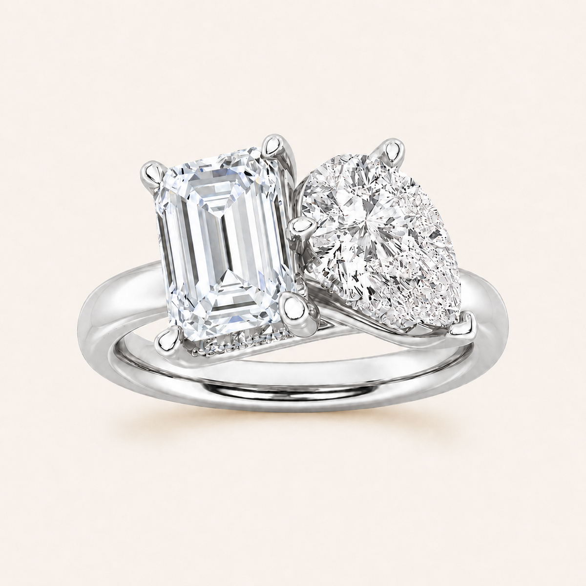 3.00 CT Emerald Cut And Pear Cut Lab Grown Diamond Toi et Moi Ring