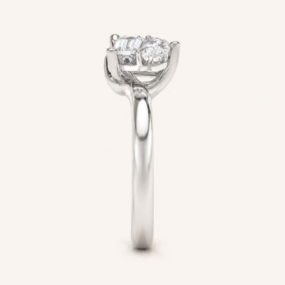 3.00 CT Emerald Cut And Pear Cut Lab Grown Diamond Toi et Moi Ring