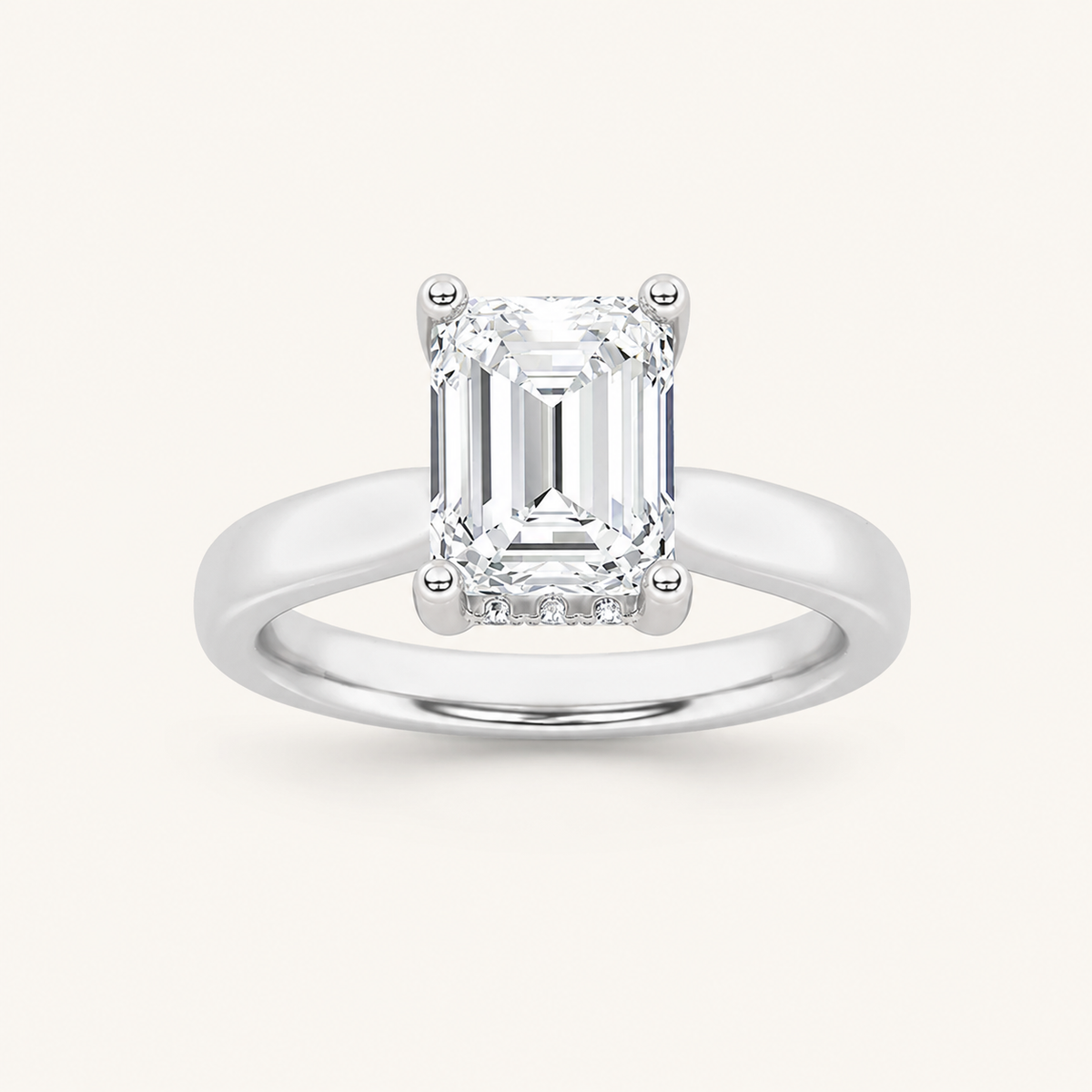 3.00 CT Emerald Cut Lab Grown Diamond Cathedral Shank Solitaire Ring