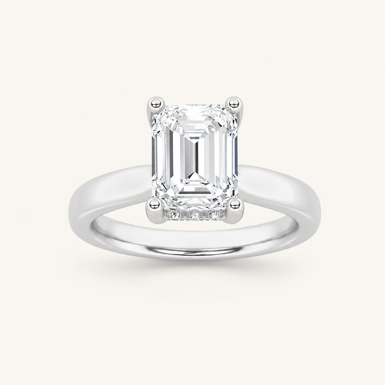 3.00 CT Emerald Cut Lab Grown Diamond Cathedral Shank Solitaire Ring