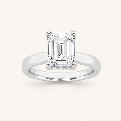 3.00 CT Emerald Cut Lab Grown Diamond Cathedral Shank Solitaire Ring