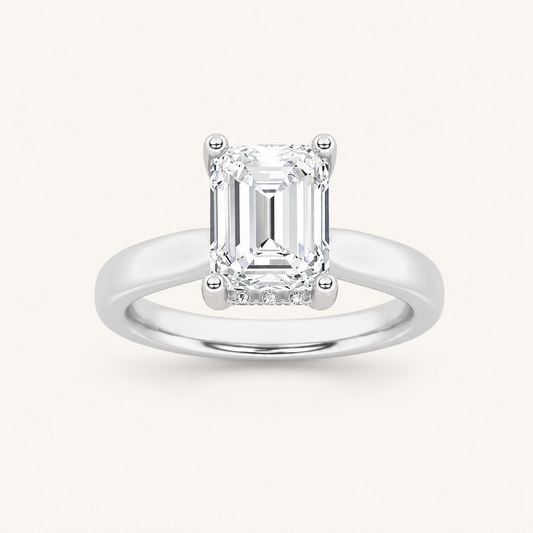 3.00 CT Emerald Cut Lab Grown Diamond Cathedral Shank Solitaire Ring