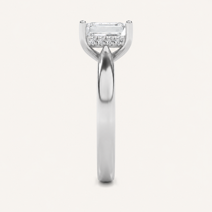 3.00 CT Emerald Cut Lab Grown Diamond Cathedral Shank Solitaire Ring