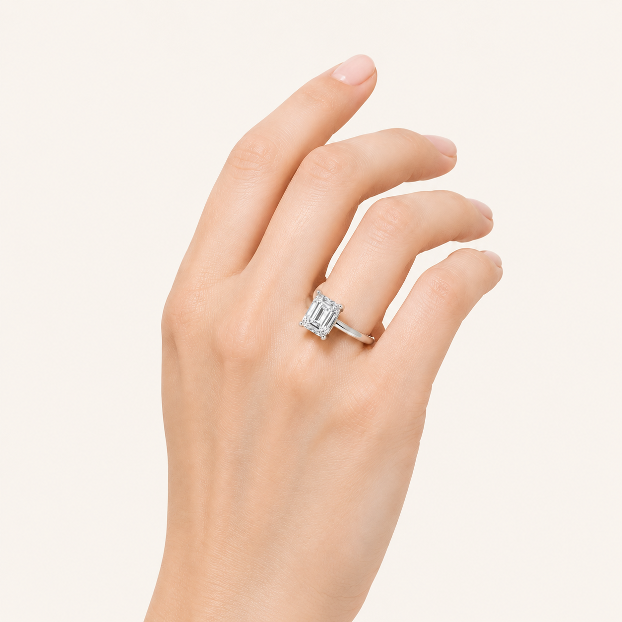 3.00 CT Emerald Cut Lab Grown Diamond Cathedral Shank Solitaire Ring