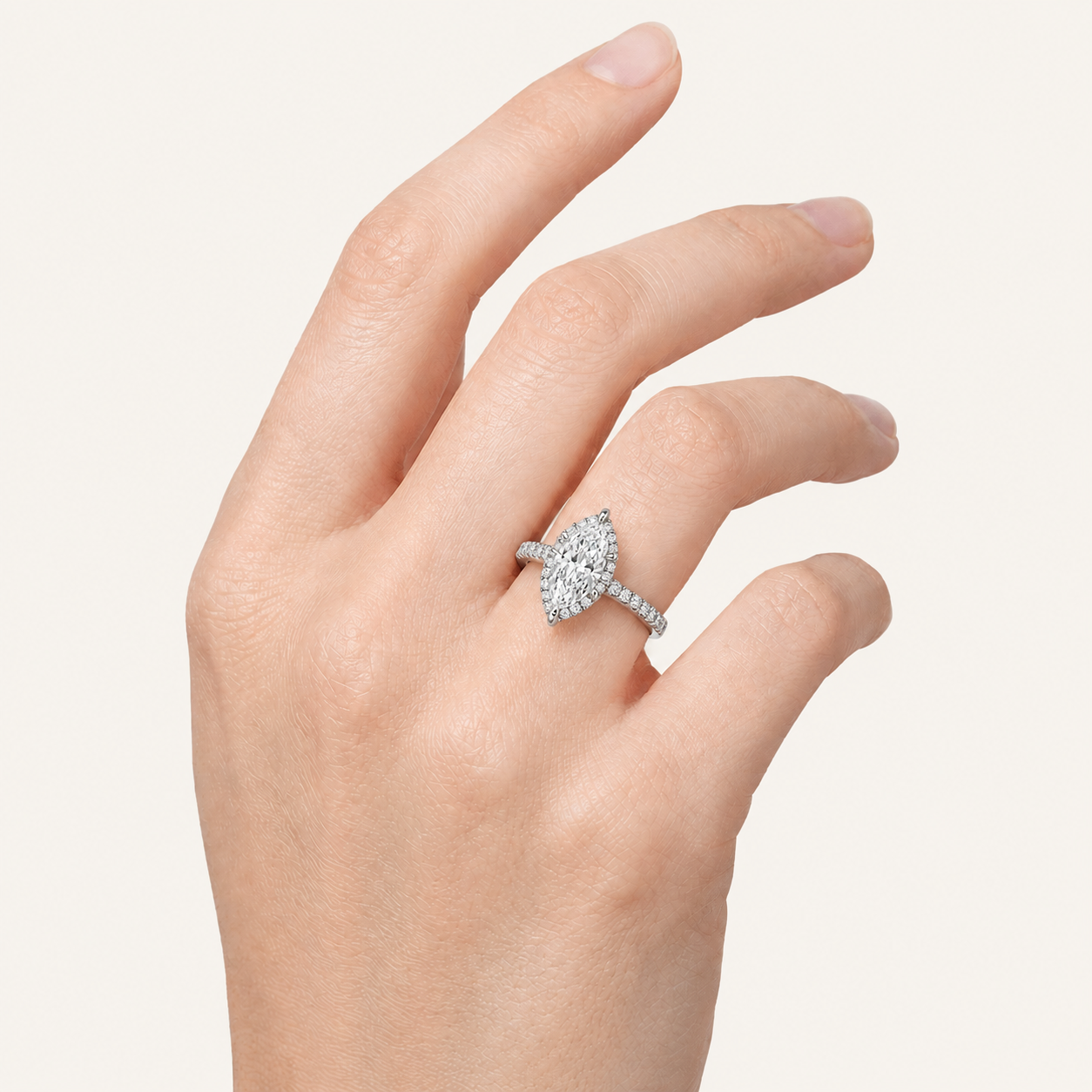 2CT Marquise Cut Lab Grown Diamond Halo Accented Engagement Ring