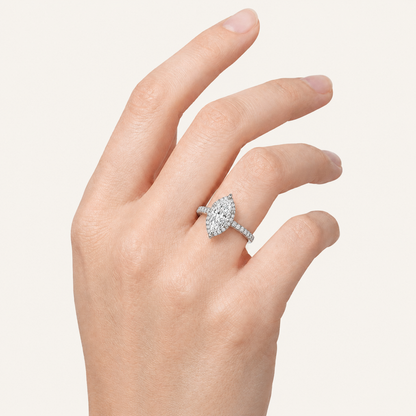 2CT Marquise Cut Lab Grown Diamond Halo Accented Engagement Ring