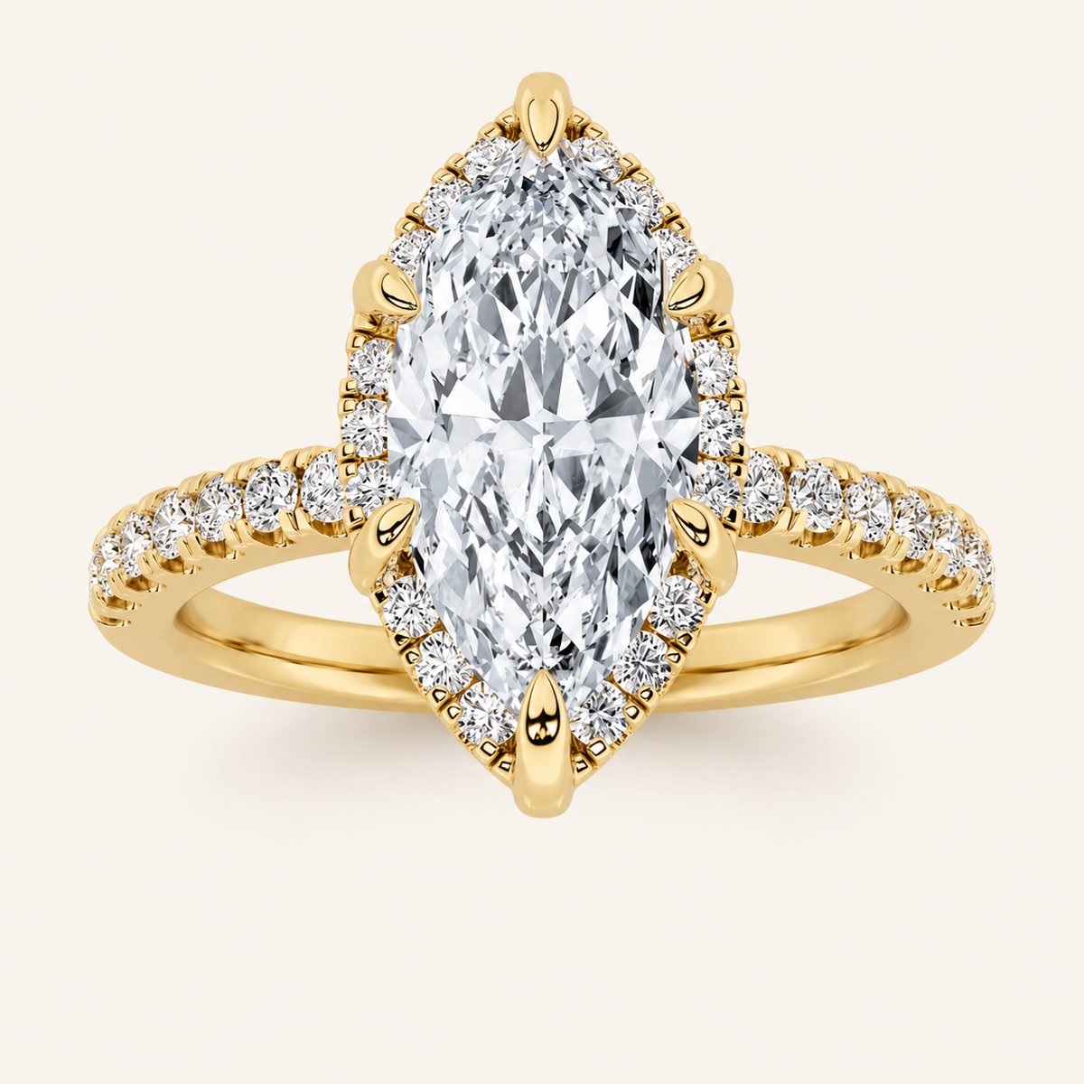 2CT Marquise Cut Lab Grown Diamond Halo Accented Engagement Ring