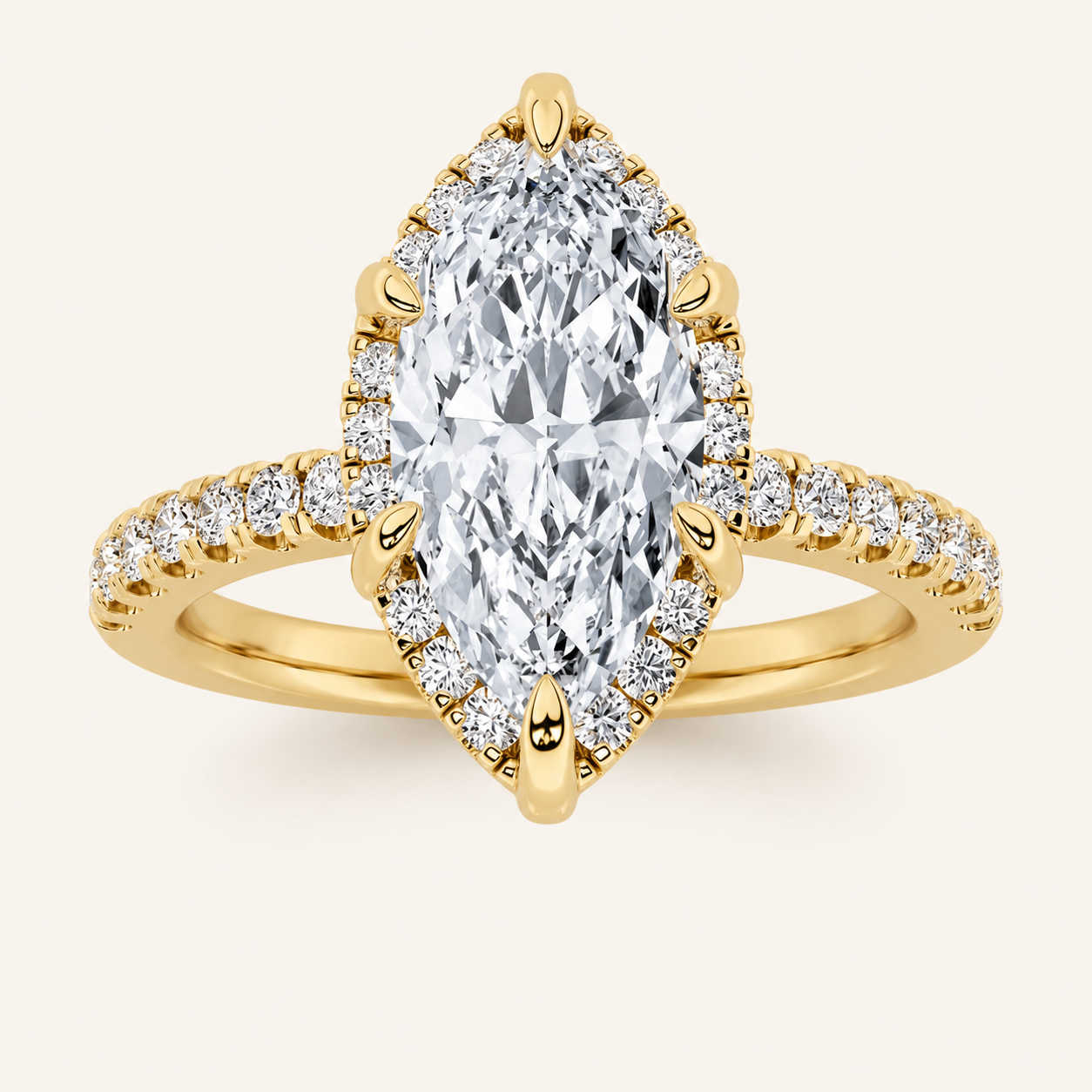2CT Marquise Cut Lab Grown Diamond Halo Accented Engagement Ring