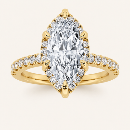 2CT Marquise Cut Lab Grown Diamond Halo Accented Engagement Ring