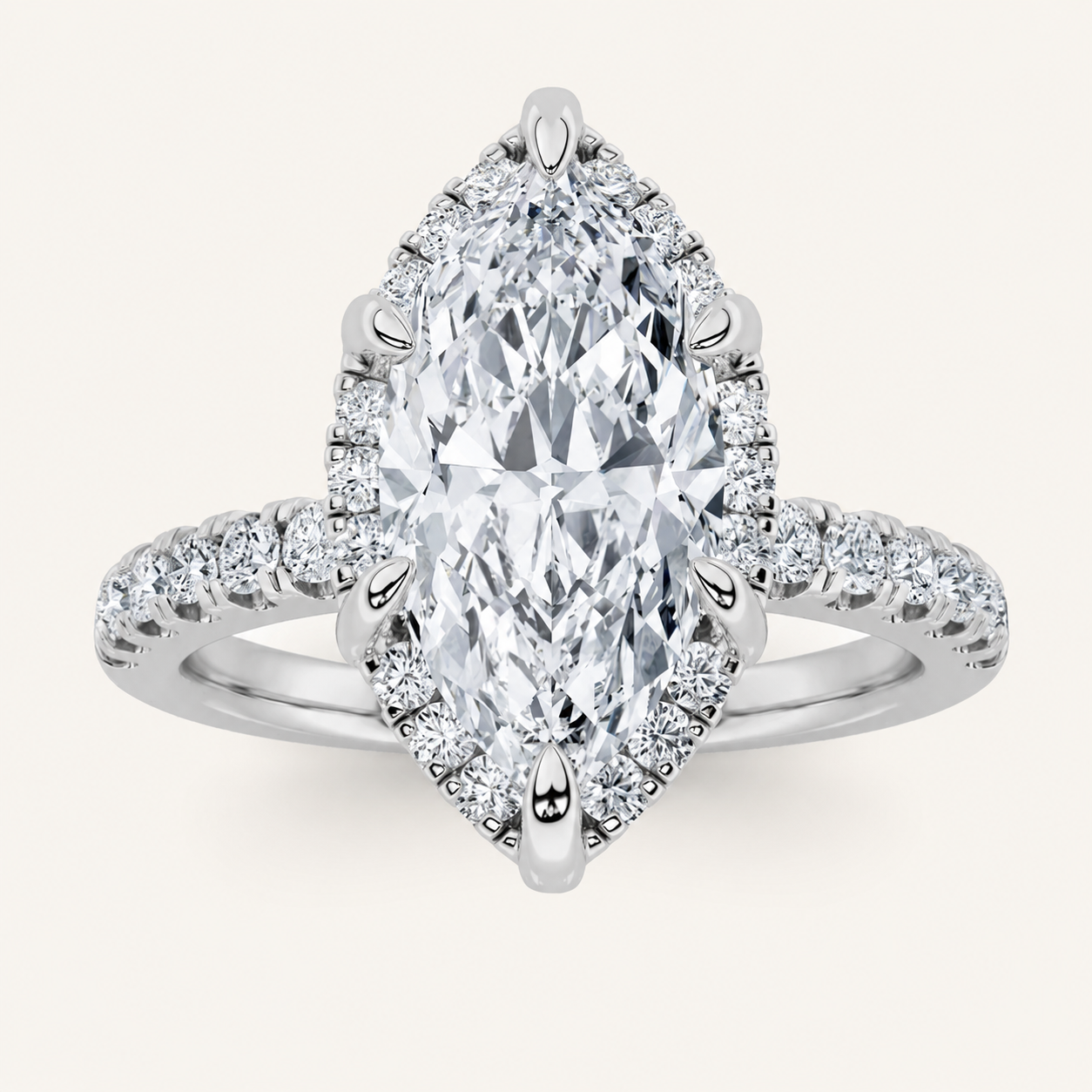 2CT Marquise Cut Lab Grown Diamond Halo Accented Engagement Ring