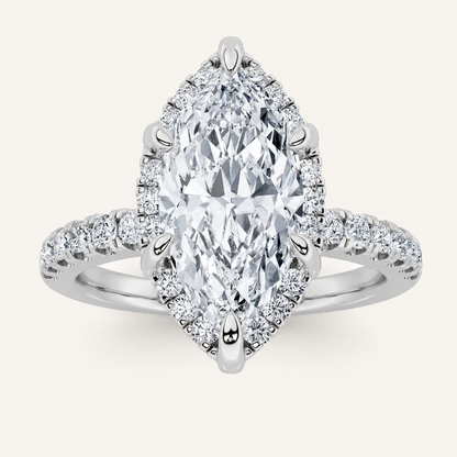 2CT Marquise Cut Lab Grown Diamond Halo Accented Engagement Ring