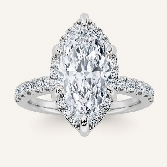 2CT Marquise Cut Lab Grown Diamond Halo Accented Engagement Ring