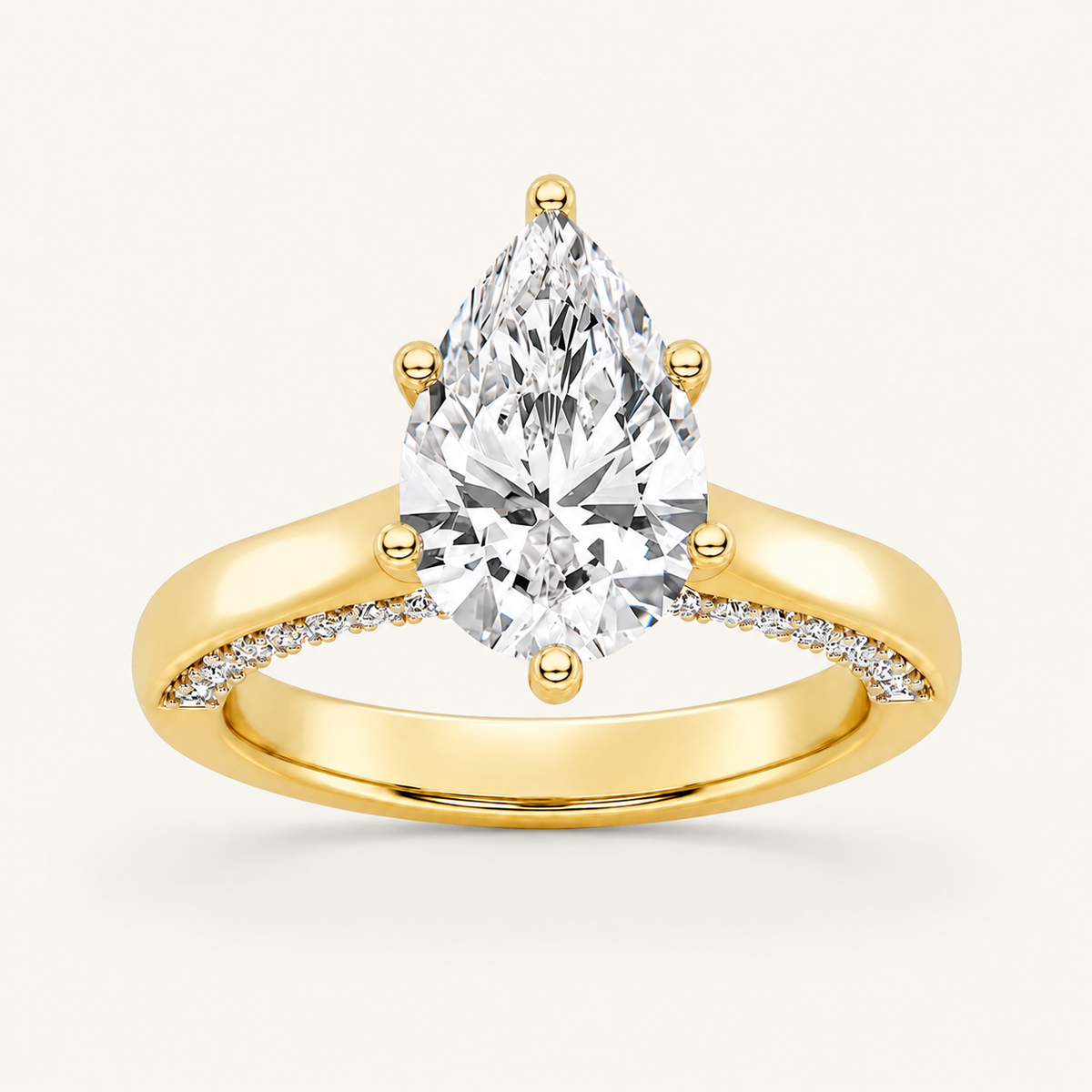 2.00 CT Pear Cut Lab Grown Diamond Tulip Motif Accented Solitaire Ring