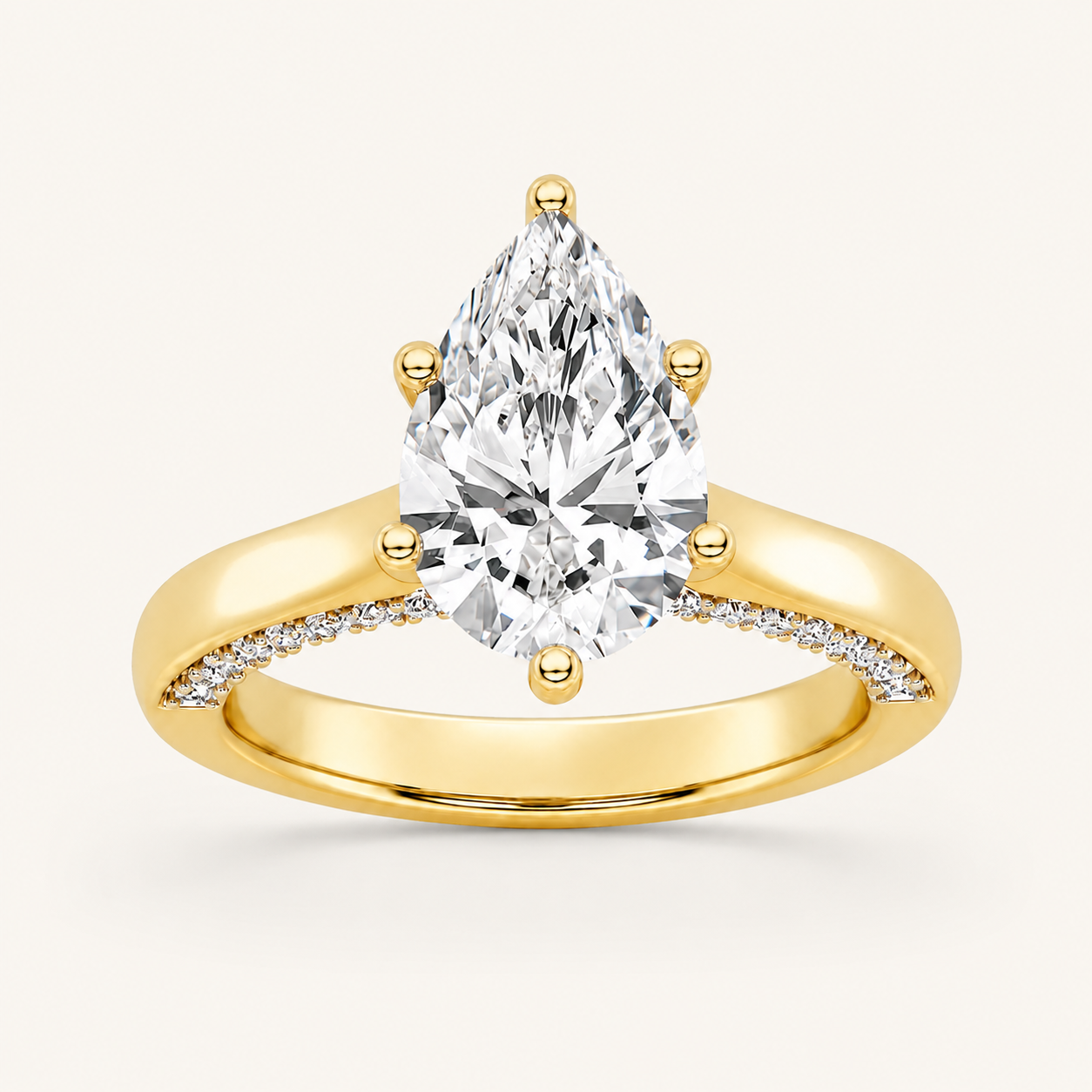 2.00 CT Pear Cut Lab Grown Diamond Tulip Motif Accented Solitaire Ring