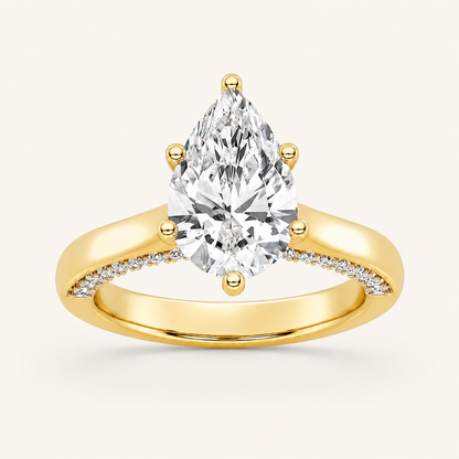 2.00 CT Pear Cut Lab Grown Diamond Tulip Motif Accented Solitaire Ring