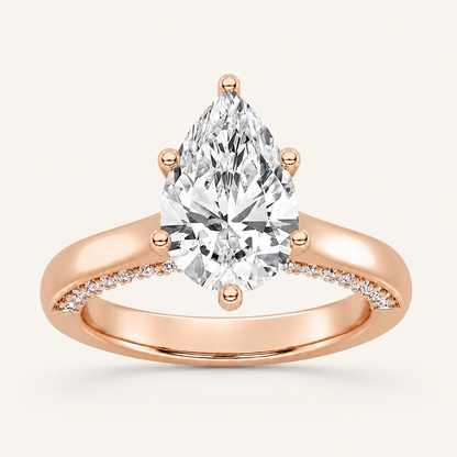 2.00 CT Pear Cut Lab Grown Diamond Tulip Motif Accented Solitaire Ring