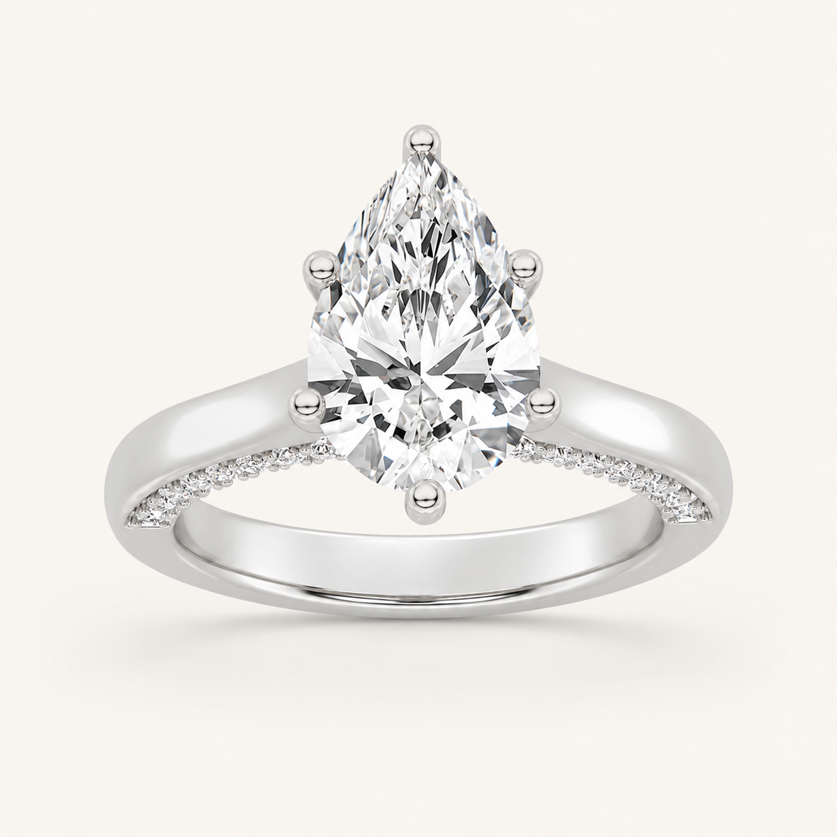 2.00 CT Pear Cut Lab Grown Diamond Tulip Motif Accented Solitaire Ring