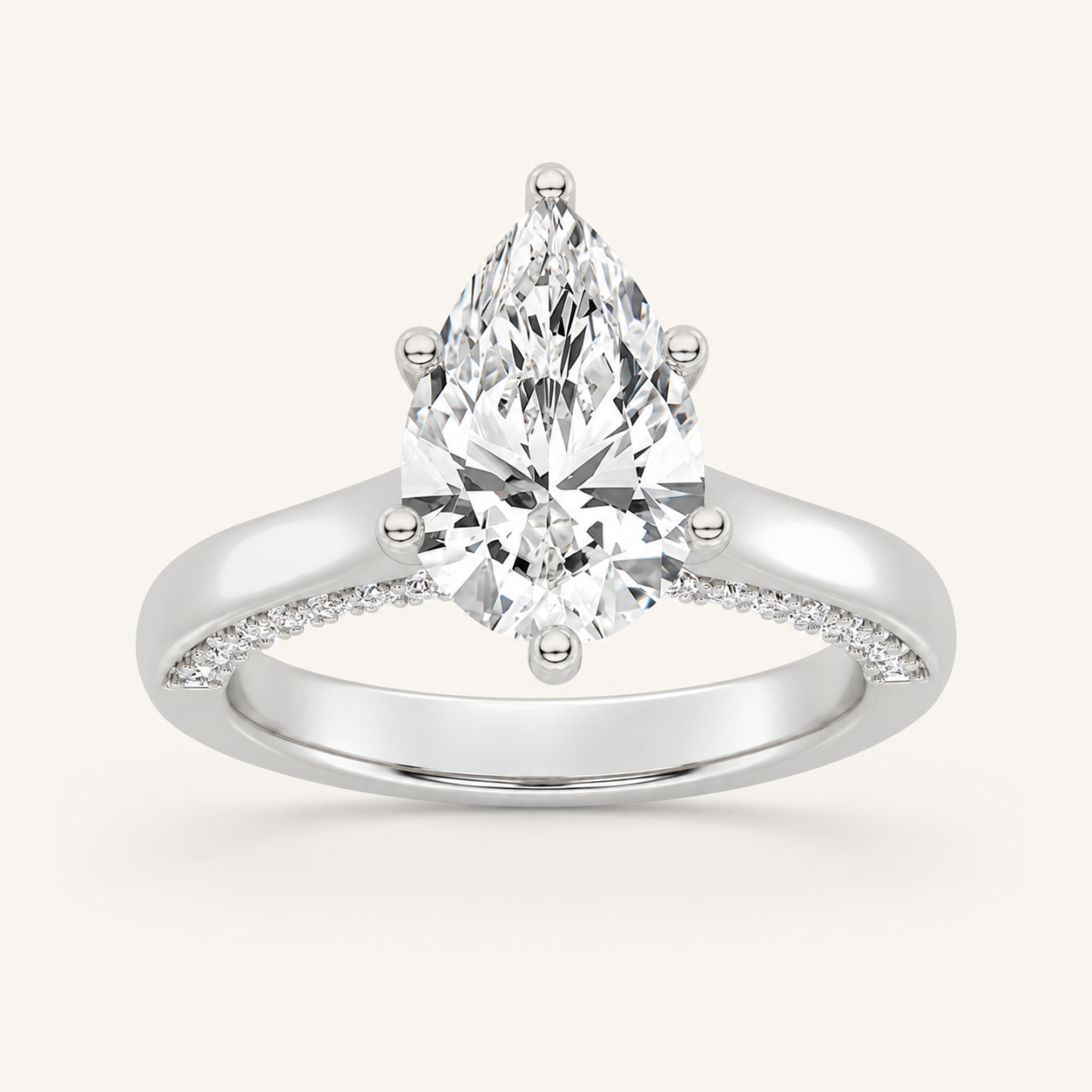 2.00 CT Pear Cut Lab Grown Diamond Tulip Motif Accented Solitaire Ring
