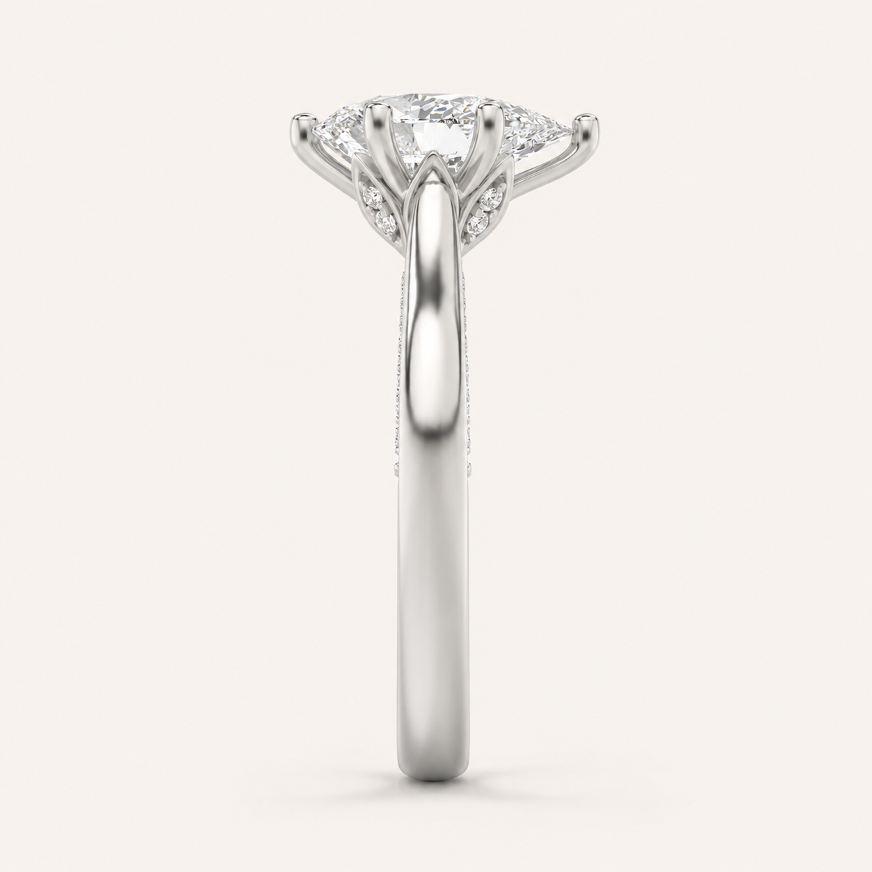 2.00 CT Pear Cut Lab Grown Diamond Tulip Motif Accented Solitaire Ring