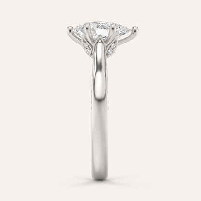 2.00 CT Pear Cut Lab Grown Diamond Tulip Motif Accented Solitaire Ring