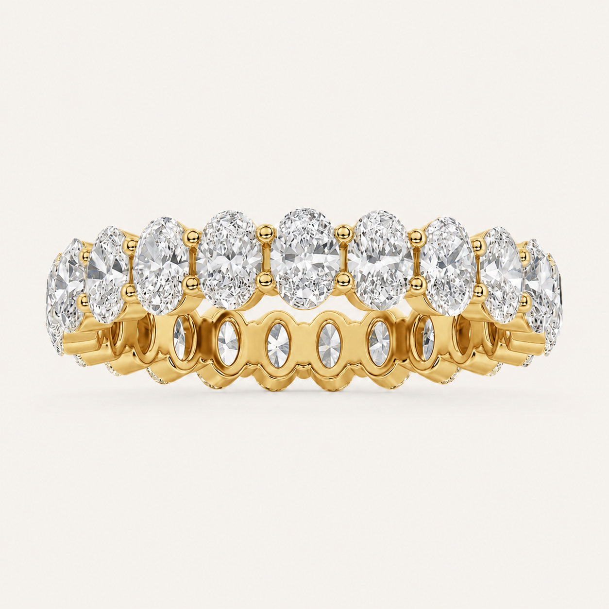 2.5CT Oval Shaped Lab Grown Diamond Split Prong Eternity Ring in 14K Gold (F/VS)