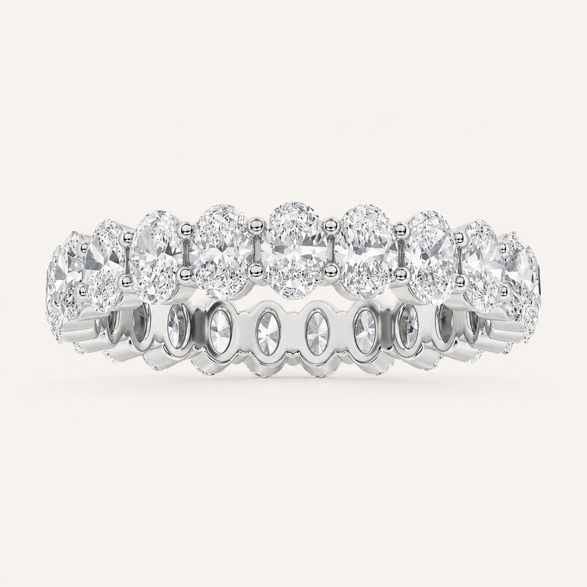 2.5CT Oval Shaped Lab Grown Diamond Split Prong Eternity Ring in 14K Gold (F/VS)
