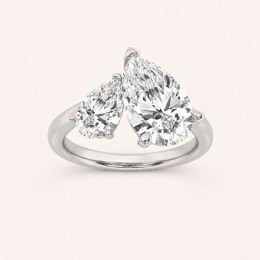 3.00 CT Pear Cut Lab Grown Diamond Toi et Moi Ring