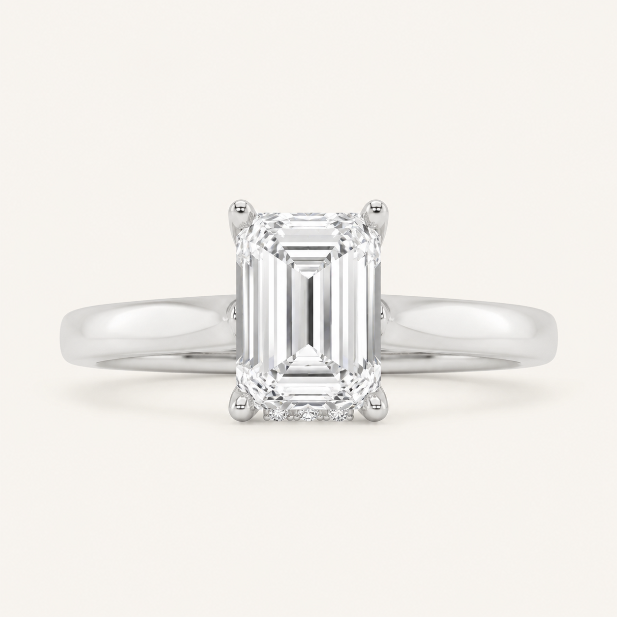 1.00 CT Emerald Cut Lab Grown Diamond Cathedral Shank Solitaire Ring