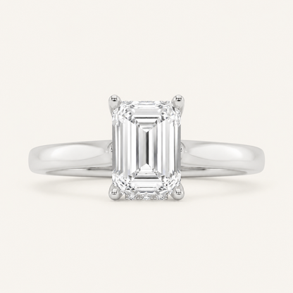 1.00 CT Emerald Cut Lab Grown Diamond Cathedral Shank Solitaire Ring
