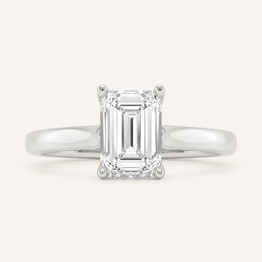 1.00 CT Emerald Cut Lab Grown Diamond Cathedral Shank Solitaire Ring