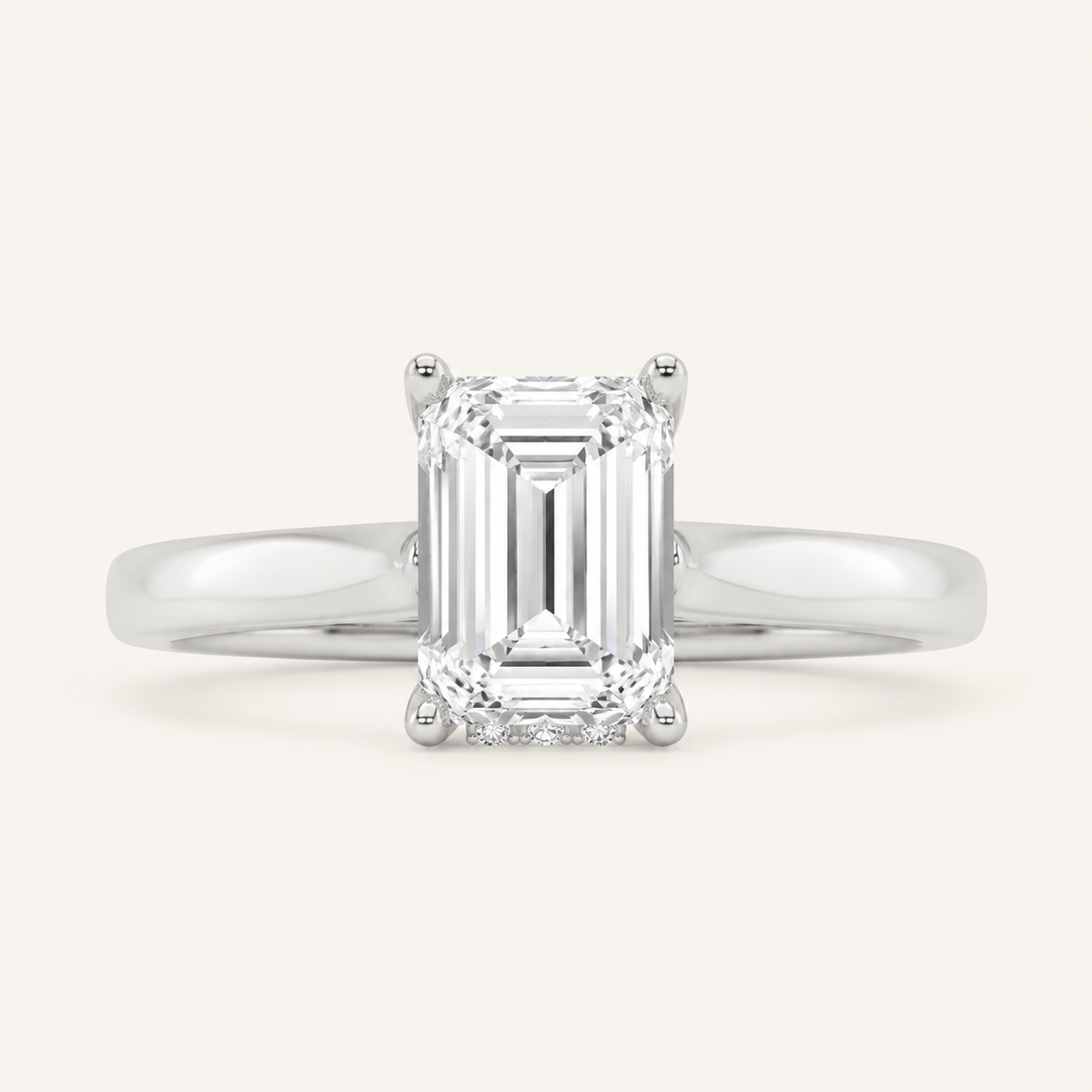 2.00 CT Emerald Cut Lab Grown Diamond Cathedral Shank Solitaire Ring
