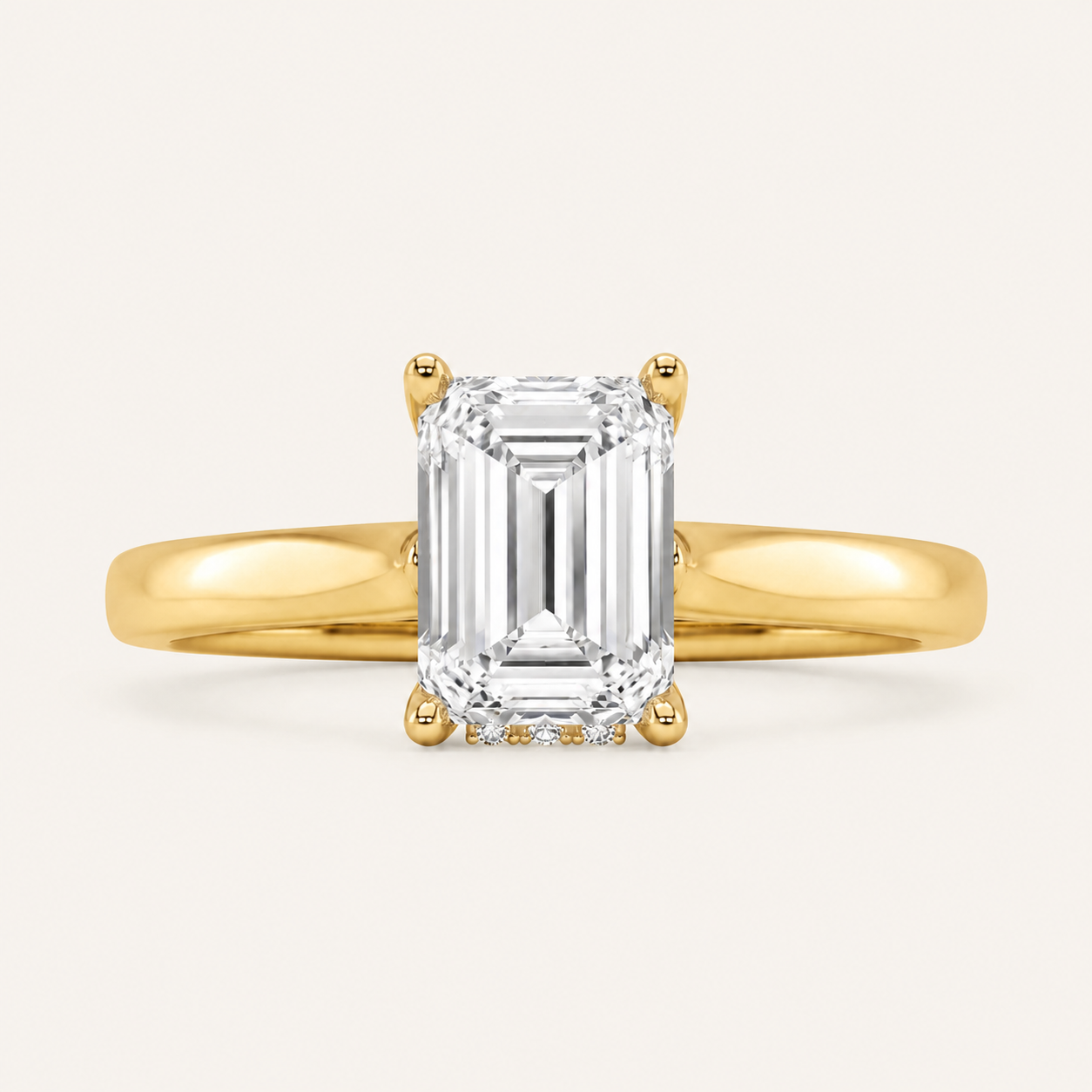 1.00 CT Emerald Cut Lab Grown Diamond Cathedral Shank Solitaire Ring