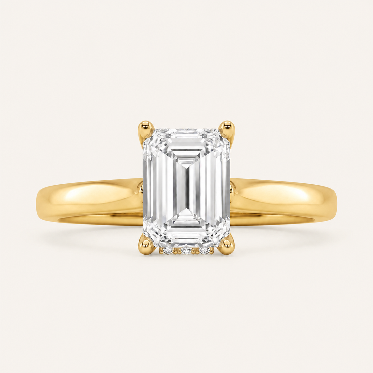 2.00 CT Emerald Cut Lab Grown Diamond Cathedral Shank Solitaire Ring