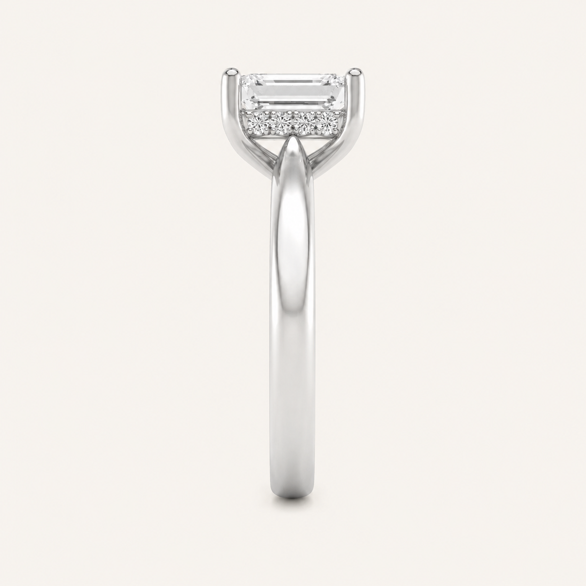 1.00 CT Emerald Cut Lab Grown Diamond Cathedral Shank Solitaire Ring
