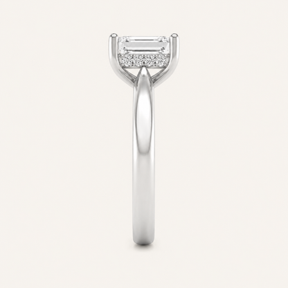 1.00 CT Emerald Cut Lab Grown Diamond Cathedral Shank Solitaire Ring