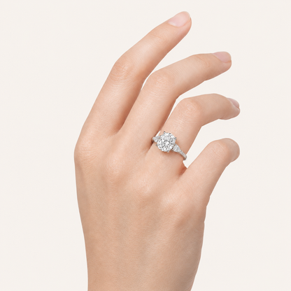 1.5CT Round Cut Lab Grown Diamond Hidden Halo Side Stone Solitaire Ring