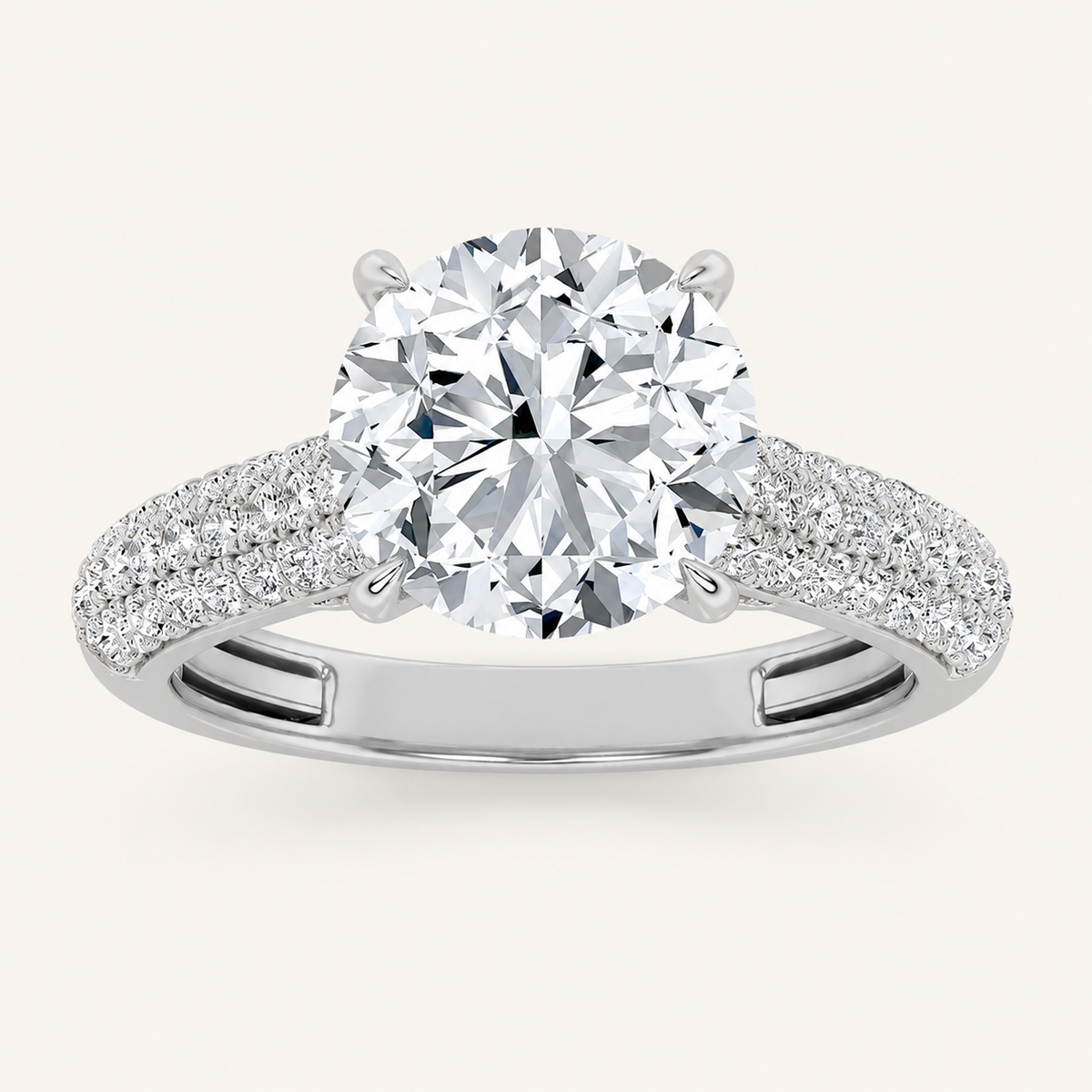 1.5CT Round Cut Lab Grown Diamond Hidden Halo Side Stone Solitaire Ring
