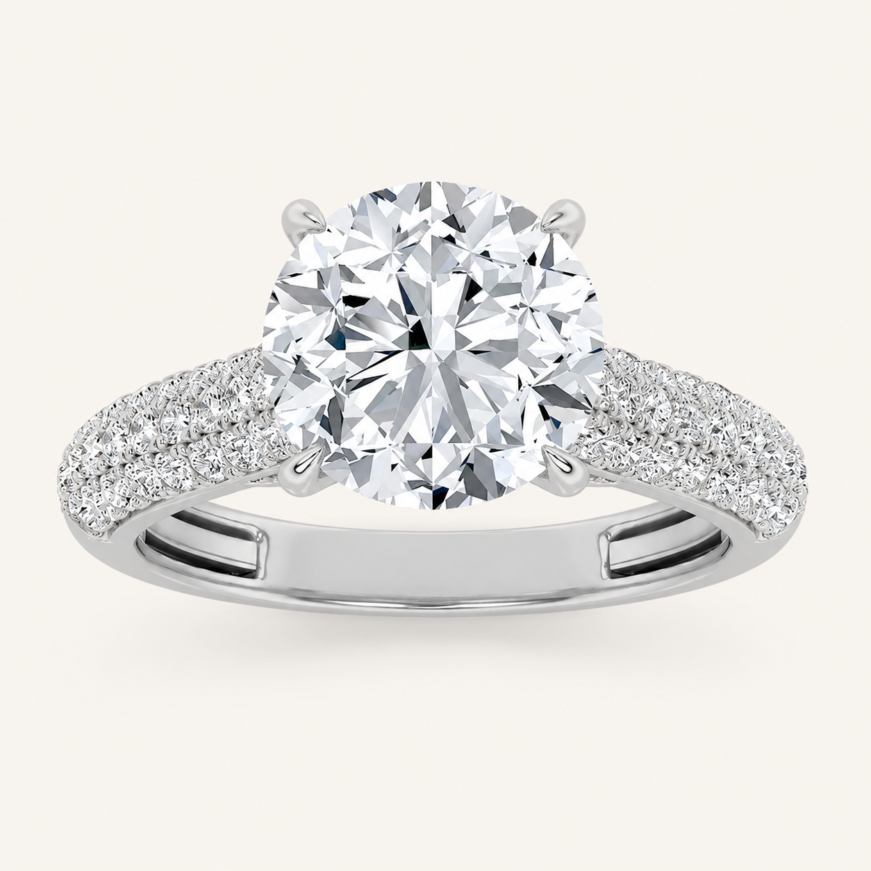 1.5CT Round Cut Lab Grown Diamond Hidden Halo Side Stone Solitaire Ring