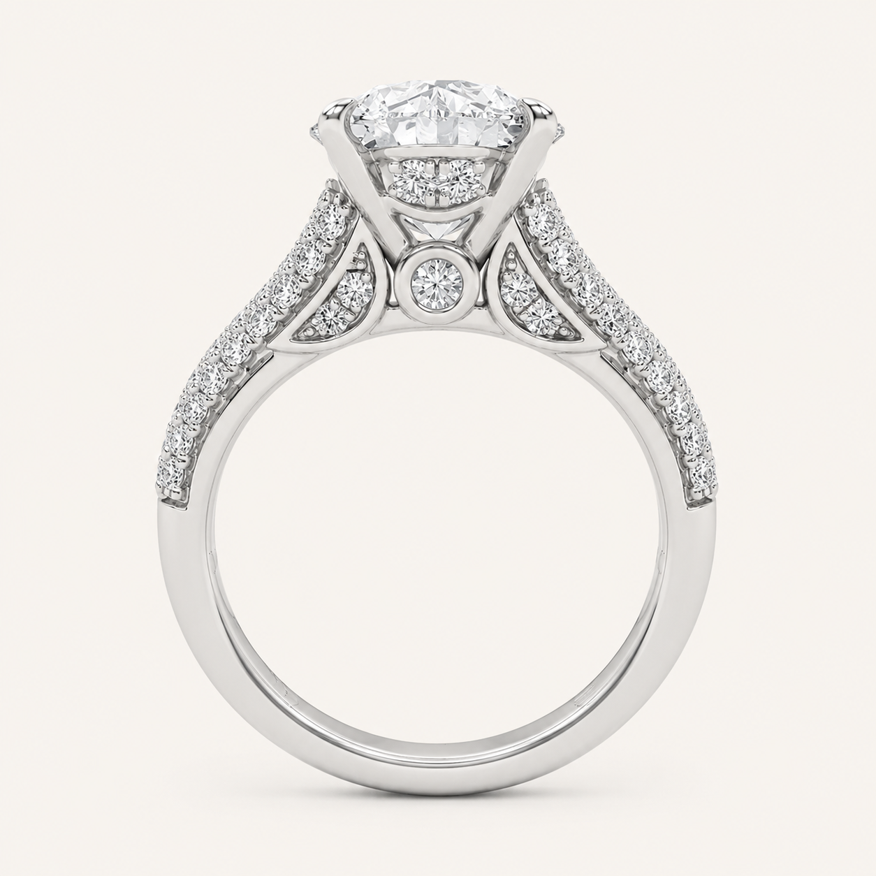 1.5CT Round Cut Lab Grown Diamond Hidden Halo Side Stone Solitaire Ring