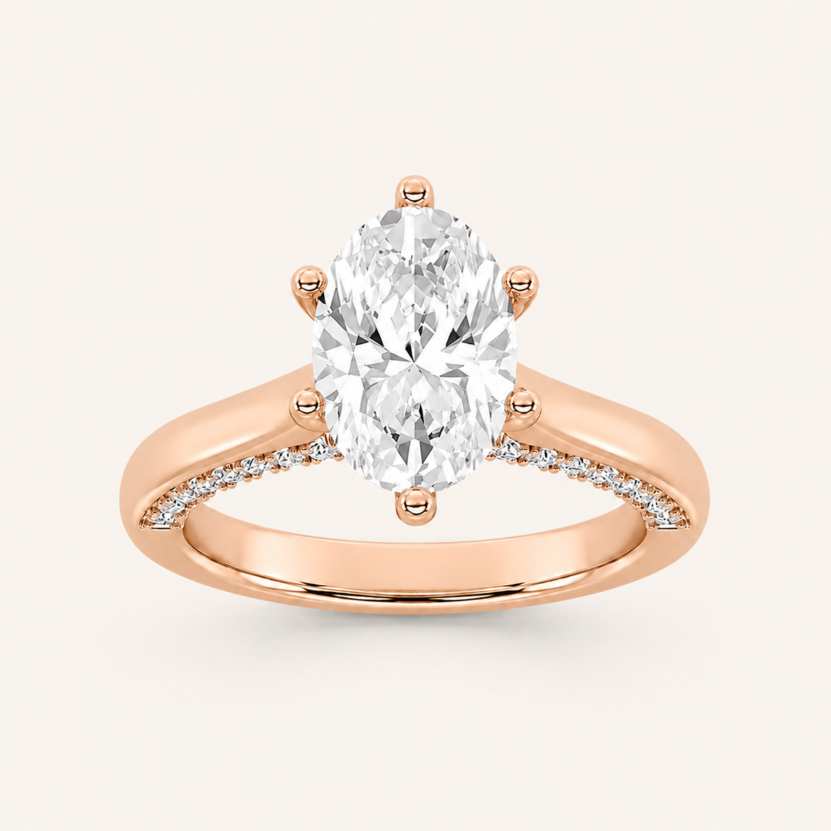 1.25 CT Oval Cut Lab Grown Diamond Tulip Motif Accented Solitaire Ring
